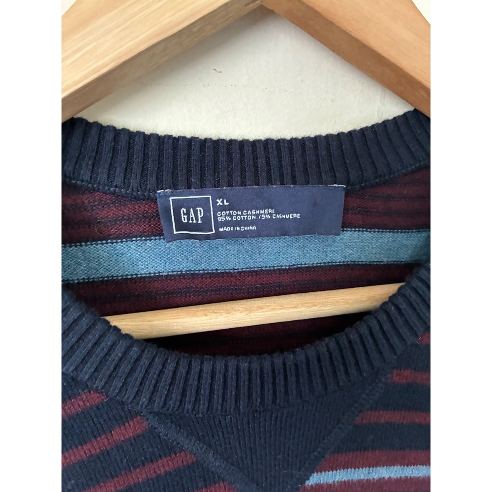 Gap Mens XL Cotton Cashmere Striped Crewneck Sweater Navy Blue  Knit Minimalist - Picture 2 of 4